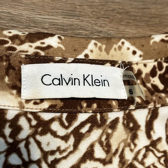 Women's Calvin Klein Maxi Dress SZ 6 Button Front Brown White Snake Print - Picture 5 of 10